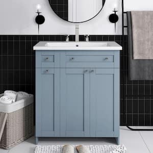 30 in. W x 18 in. D x 34.5 in. H Single Sink Freestanding Bath Vanity in Blue with White Cultured Marble Top