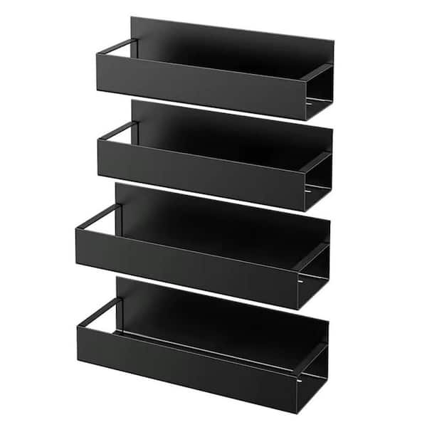 Lynzavix 4-Piece Black Strong Magnetic Spice Rack Seasoning Storage Shelf for Refrigerator Microwave Spice Storage Holder