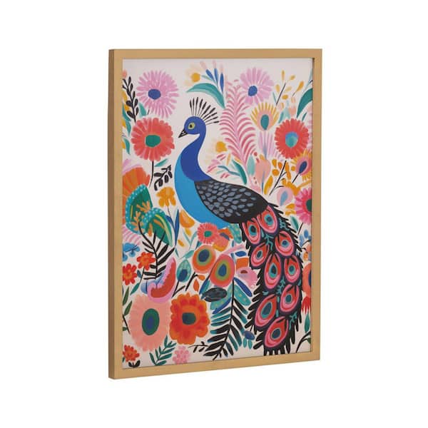 Kate and Laurel Gallery Bright Colorful Boho Peacock and Botanicals by the Creative Bunch Studio Gold Framed Art Print 12 in. x 16 in.