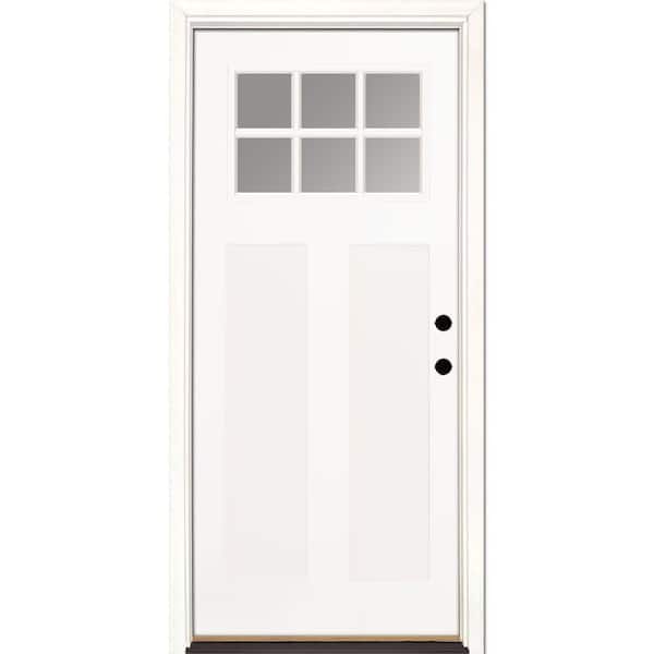 Feather River Doors 32 in. x 80 in. 6 Lite Left-Hand/Inswing Clear Glass Smooth White: Ready to Paint Fiberglass Prehung Front Door