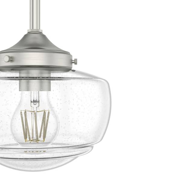 Hunter - Saddle Creek 1-Light Brushed Nickel Schoolhouse Mini Pendant Light with Clear Seeded Glass Shade