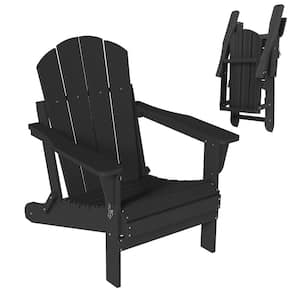 Black Outdoor Folding Plastic Adirondack Chair Weather Resistant Patio Fire Pit Chair