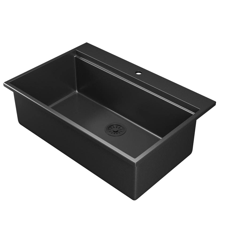 33" Black Granite Composite Drop-In Single Bowl Kitchen Sink