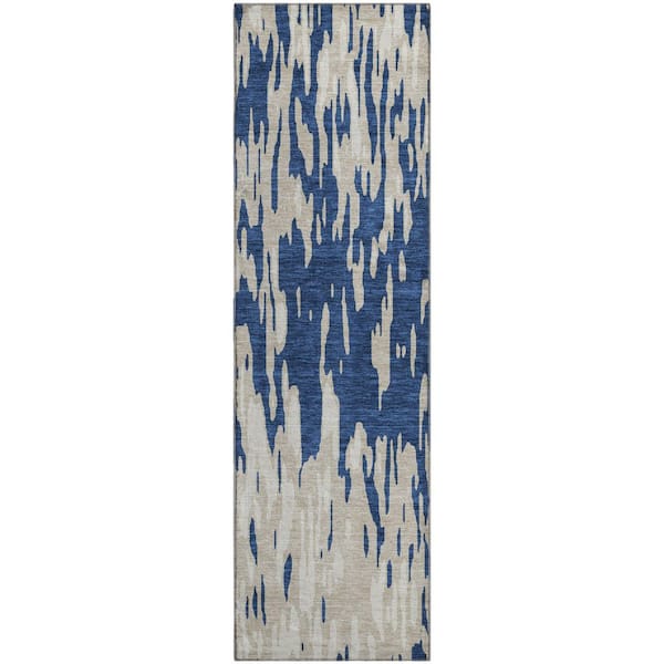 Mayfield Premium Machine Washable Abstract AMF945 Navy 2 ft. 3 in. x 7 ft. 6 in. Runner Rug