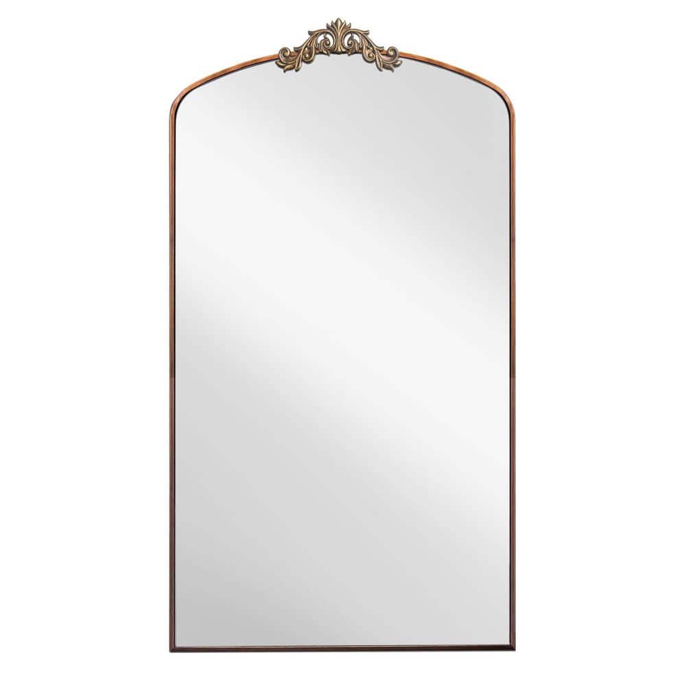 Antique Bronze 36 in. W x 67 in. H Ornate Arched Metal Full Length Mirror O