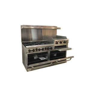 60 in. W 6 Burner Commercial Double Oven Gas Range and Griddle and Broiler in. Stainless Steel