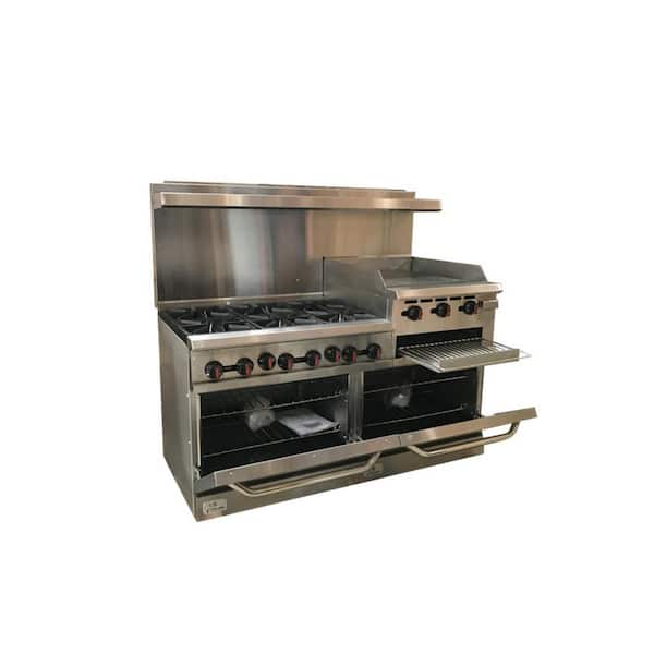 Cooler Depot 60 in. W 6 Burner Commercial Double Oven Gas Range and Griddle and Broiler in. Stainless Steel