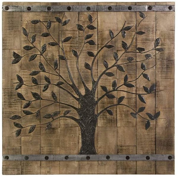 1.5 in. x 36 in. Brown Barn Door Tree of Life Wall Art 1-Piece