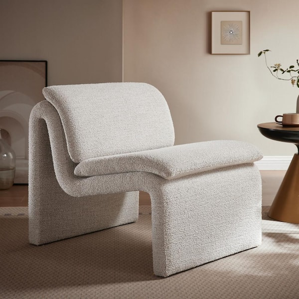 Dune Curved Lounge Chair in Parchment Polyester Boucle Fabric