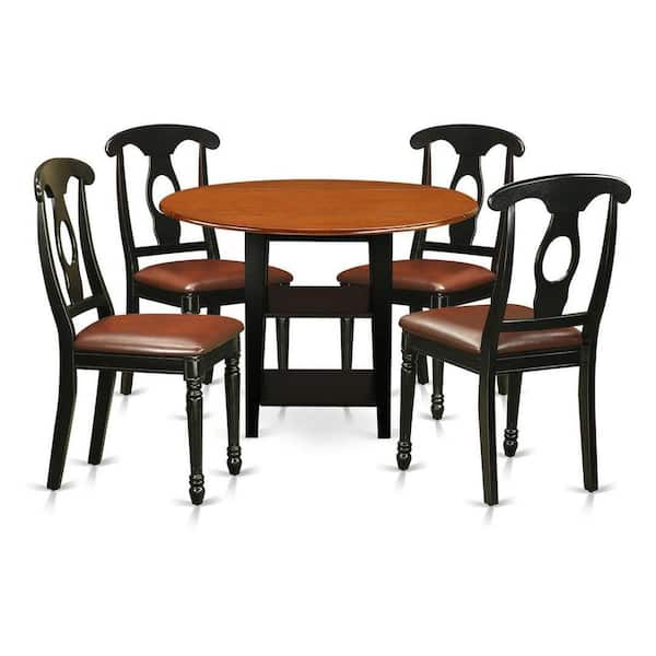 East West Furniture 5-Piece Black and Cherry Finish Solid Wood Top - Round Dining Room Set - Seats-4