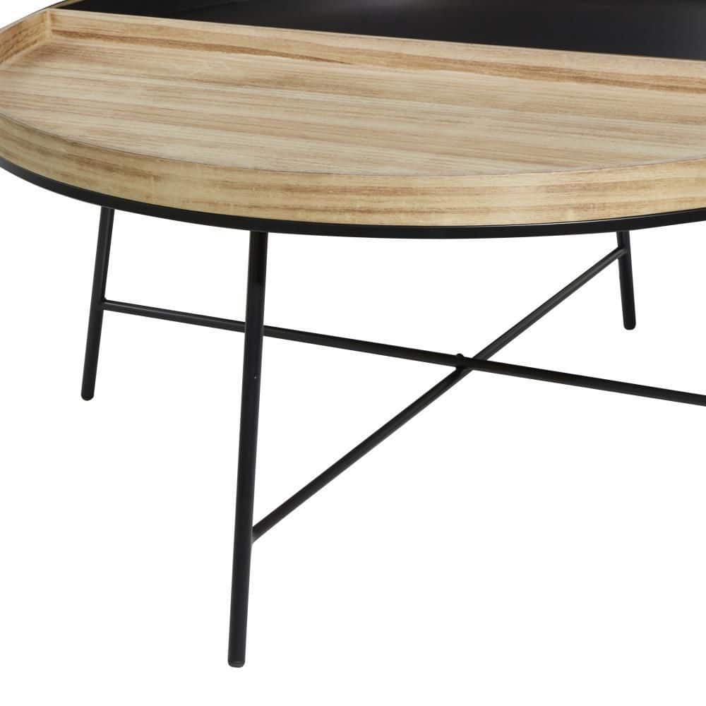 Modern Elegance Round 38" Wood & Black Metal Coffee Table