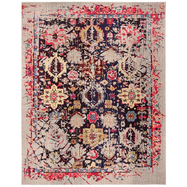 SAFAVIEH Monaco Grey/Multi 8 ft. x 11 ft. Antique Floral Border Area Rug