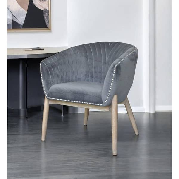 Washed Velvet Wood Arm Chair