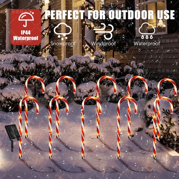 OGETFUUR 10-Piece 21 in. Solar Waterproof Candy Cane Lights with 8