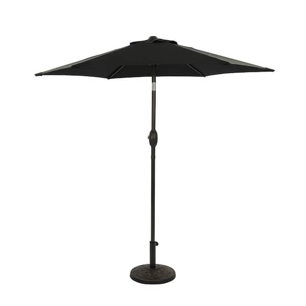 ANGELES HOME 7.5 ft. x 7.5 ft. 50+ UPF Crank Tilt Steel Patio Umbrella without Base in Black