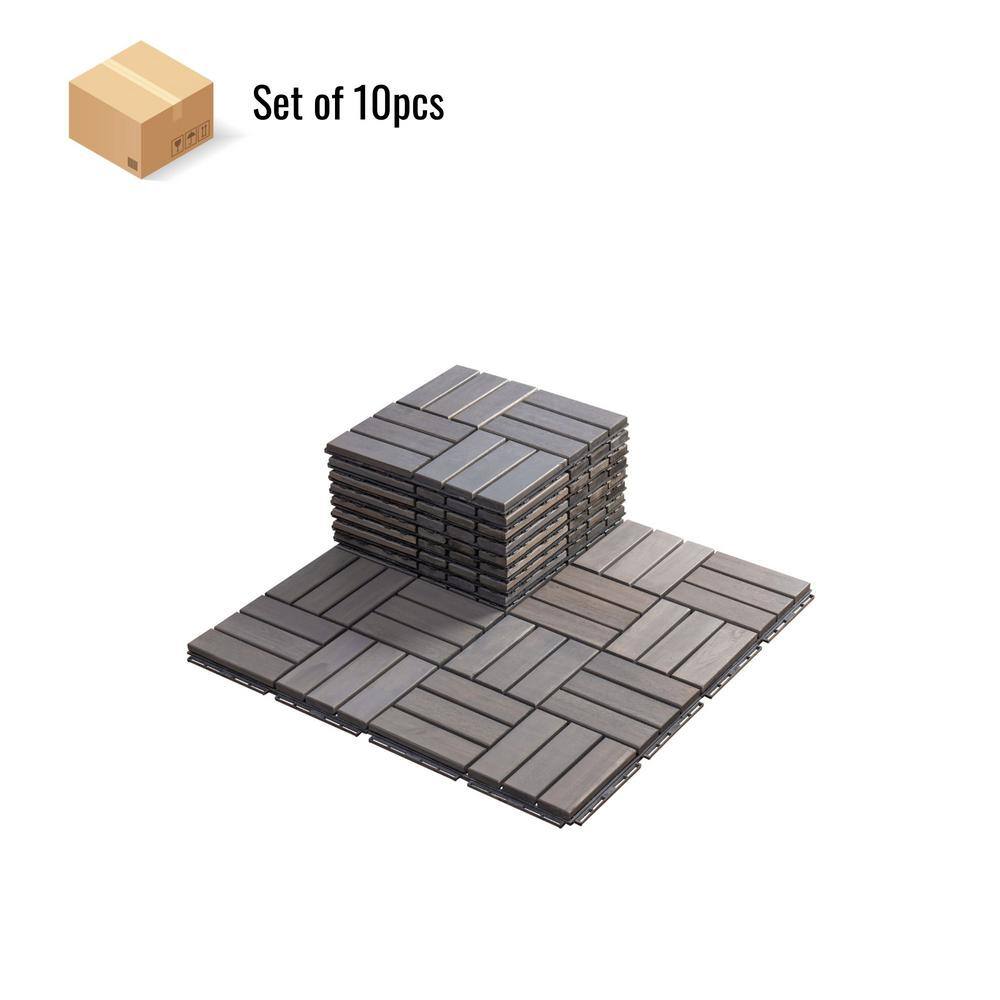 12 in. x 12 in. Wooden Gray Square Checker Interlocking Floor, Patio Deck T