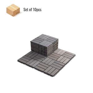 12 in. x 12 in. Wooden Gray Square Checker Interlocking Floor, Patio Deck Tiles (10-Piece)