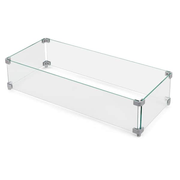 Outdoor Tempered Glass Wind Guard for Rectangular Fire Pit Table