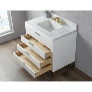 36 in. W x 22 in. D x 35.8 in. H Single Sink Freestanding Bath Vanity in White with White Carrara Marble Top