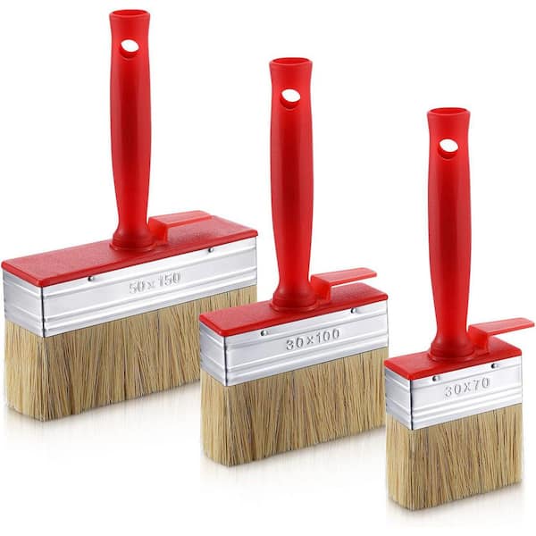 3 Sizes Heavy Duty Deck Stain Sealer Block Paint Brushes for Wood Walls Painting Staining (Set of 3) Red
