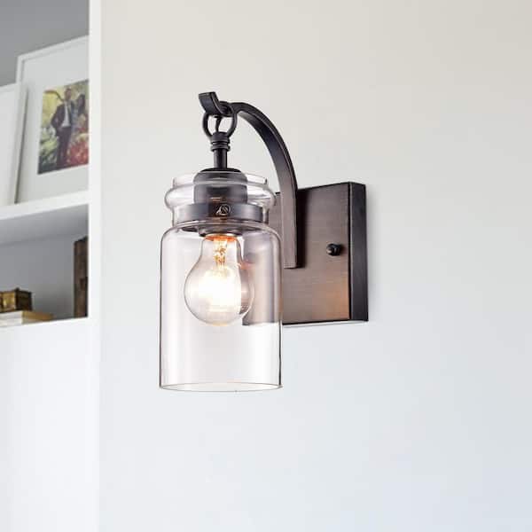 Jojospring Ainoa Single Light Antique Black Wall Sconce with Glass Shade