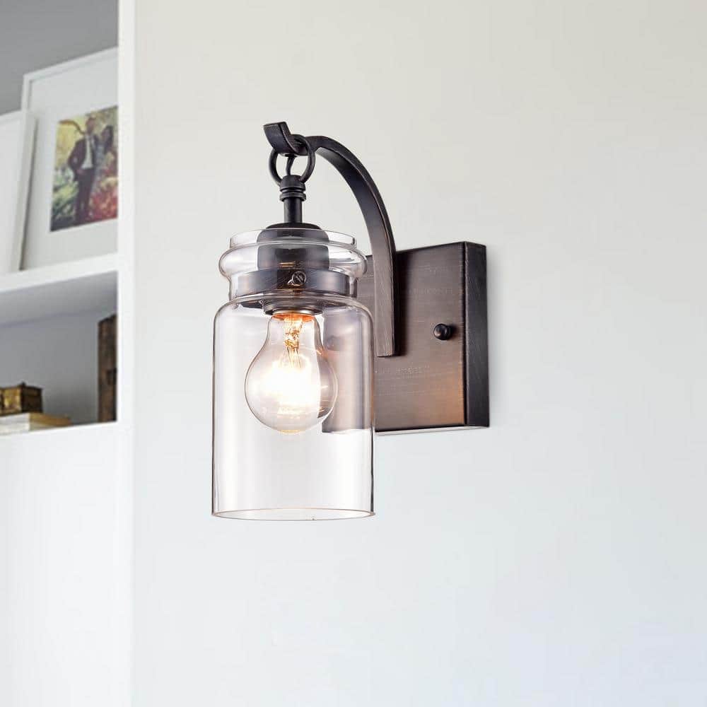 Antique Black Iron Wall Sconce with Clear Glass Shade