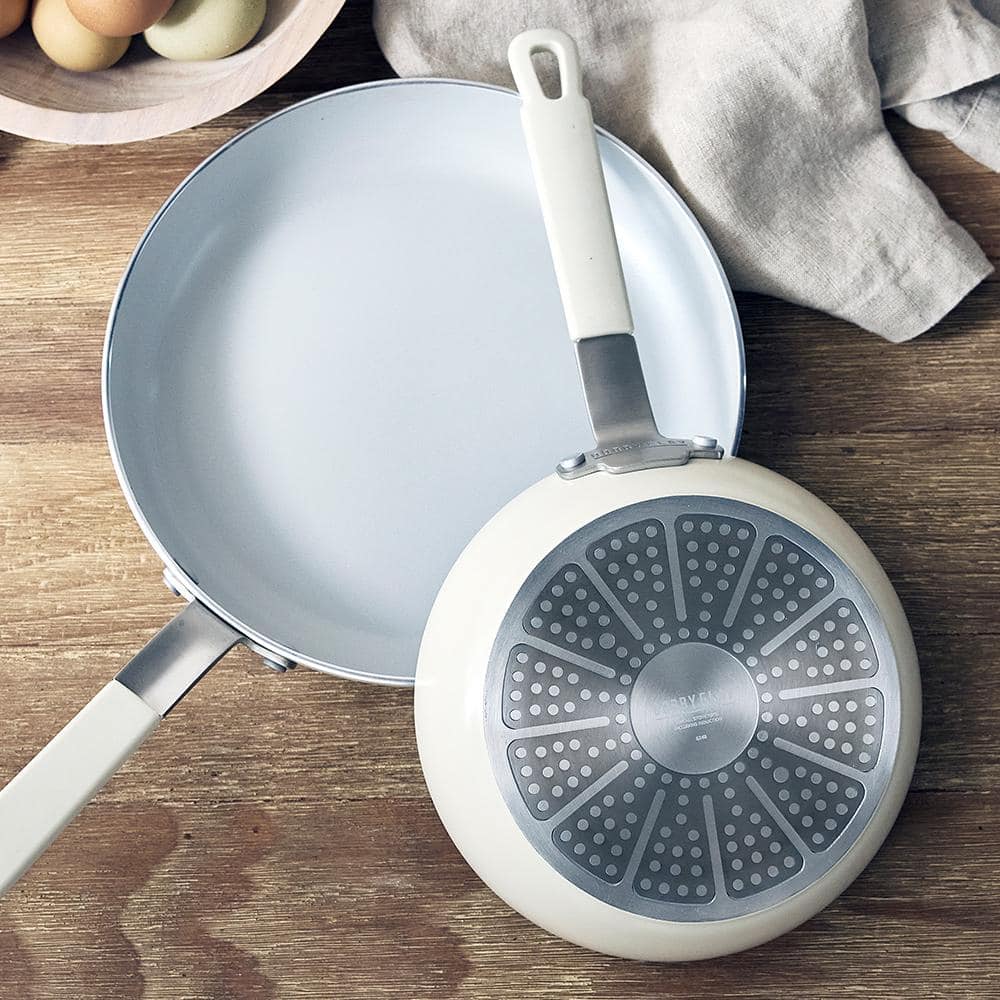 Cream Aluminum Ceramic Nonstick Fry Pan Set with Lids