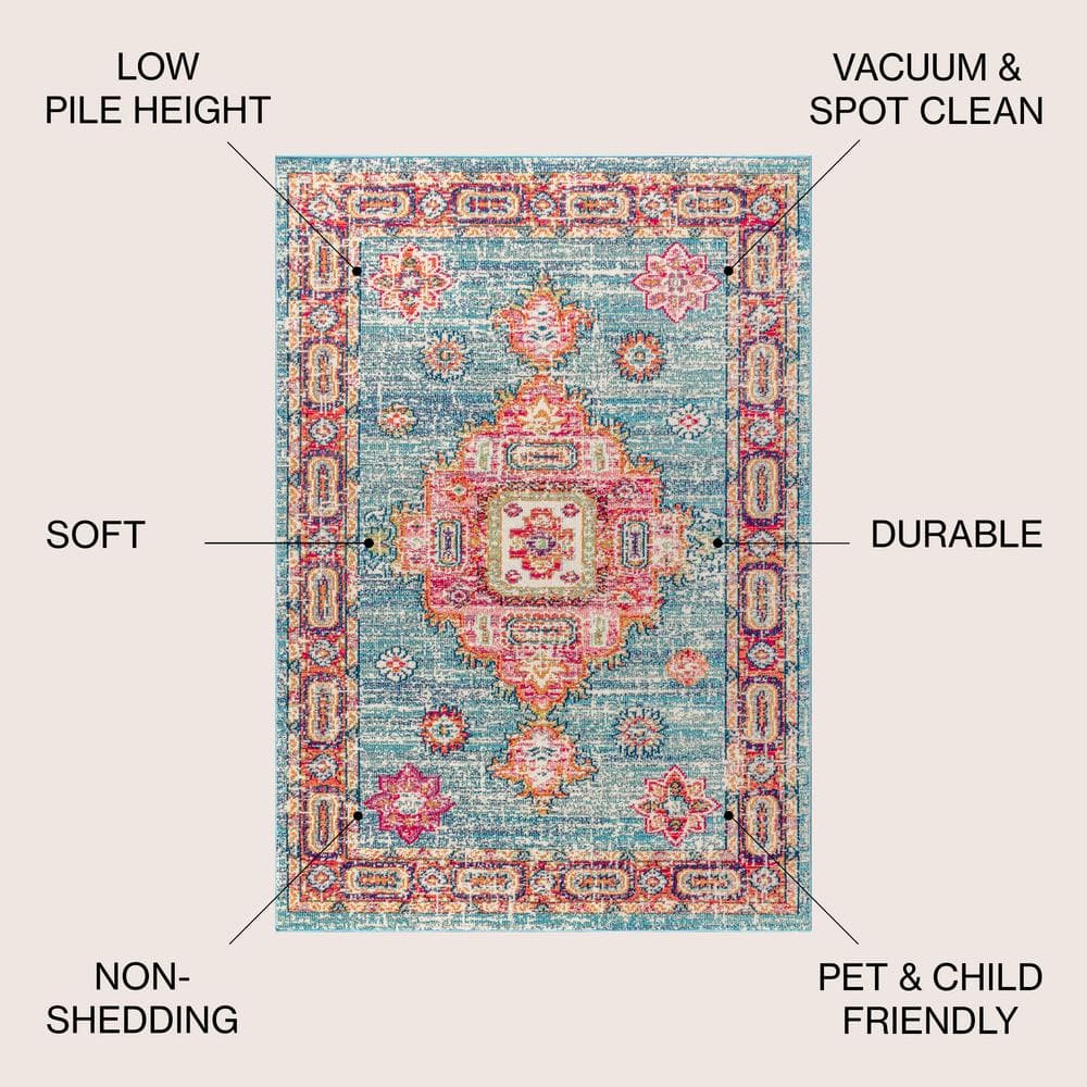 Bohemian Flair Blue and Red Medallion Synthetic 8' x 10' Area Rug