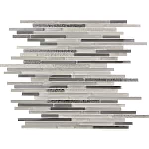 Waterfall Gray Polished and Honed 11.8 in. x 11.8 in. Linear Glass and Metal Mosaic Tile (4.83 sq. ft./Case)