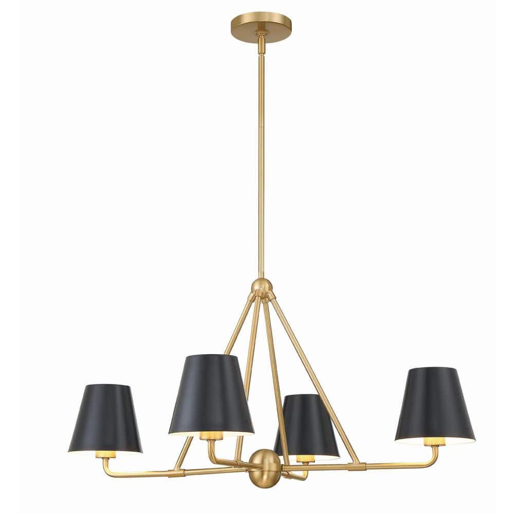 Vibrant Gold and Black Minimalist 4-Light Chandelier with Steel Cone Shades