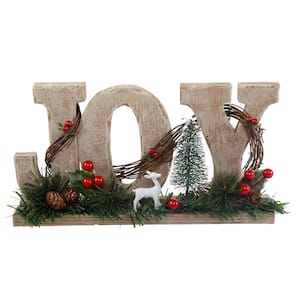 6.4 in. H x 12 in. L Wood Joy Sign with Deer and Berries