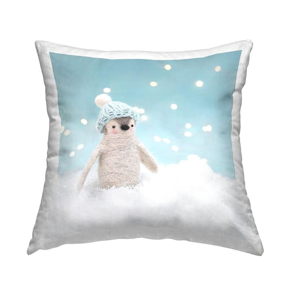 Stupell Industries Winter Snow Scene Penguin Blue Print Polyester 18in. x 18in. Throw Pillow