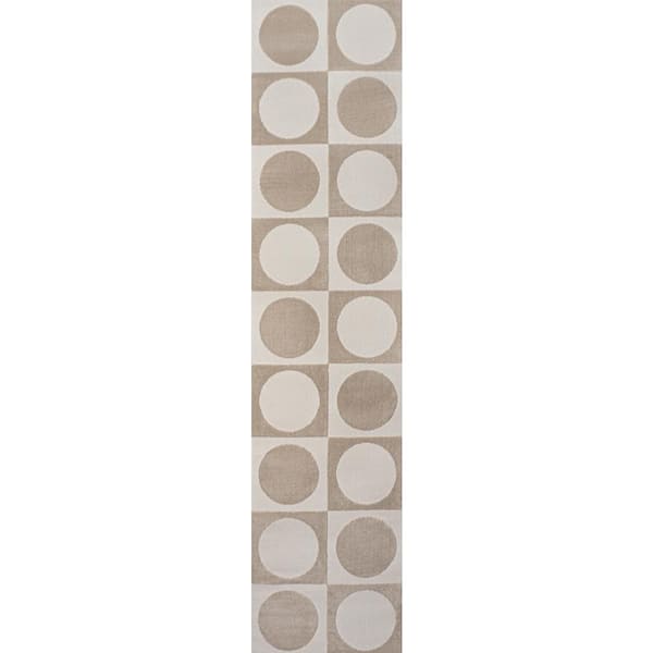 Helena Modern Geometric Circles In Squares High-Low Beige/Cream 2 ft. x 8 ft. Runner Rug