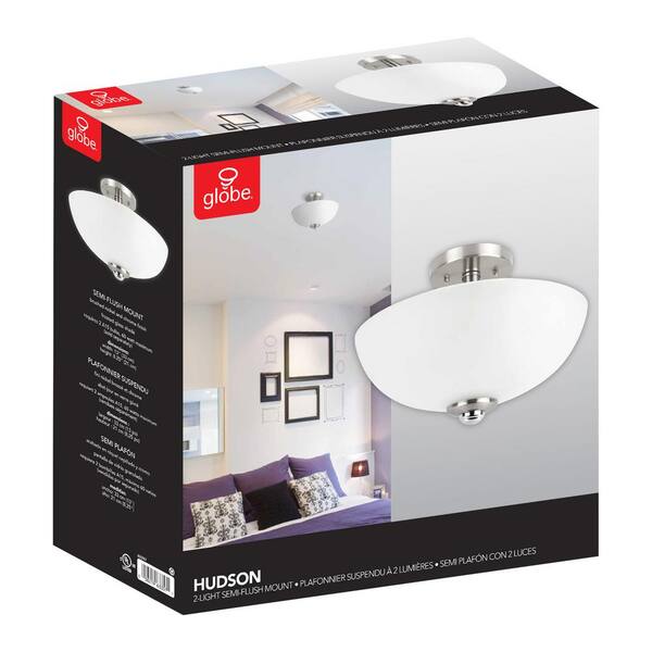 thumbnail image 2 of Globe Electric Hudson 2-Light Semi-Flush Mount Ceiling Light - Brushed Nickel With Frosted Glass 2 of 11