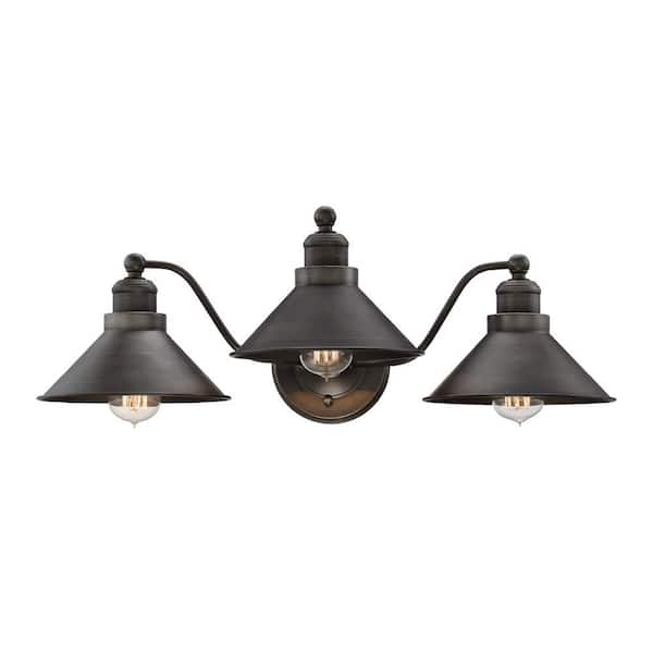 Kira Home Welton 25.5 in. 3-Lights Brushed Dark Bronze Industrial Bathroom Vanity Light