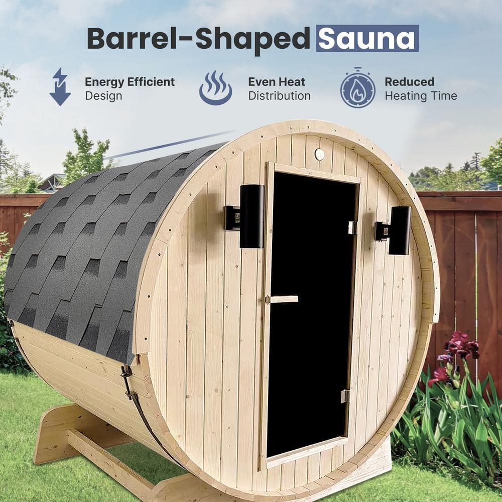 White Pine 4-Person Barrel Sauna with 4.5 kW Heater