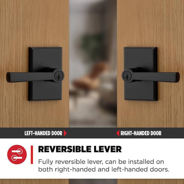 Kwikset Trafford Matte Black Rectangle Keyed Entry Door Handle