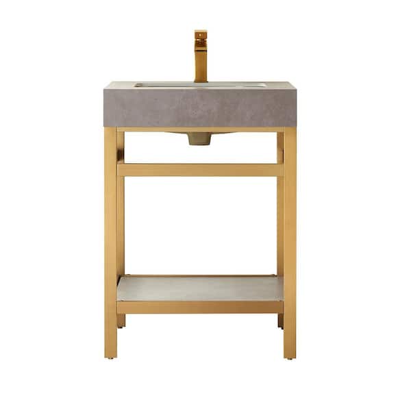 Funes 24 in. W x 22 in. D x 33.9 in. H Single Sink Bath Vanity in Brushed Gold Metal Stand with Grey Sintered Stone Top