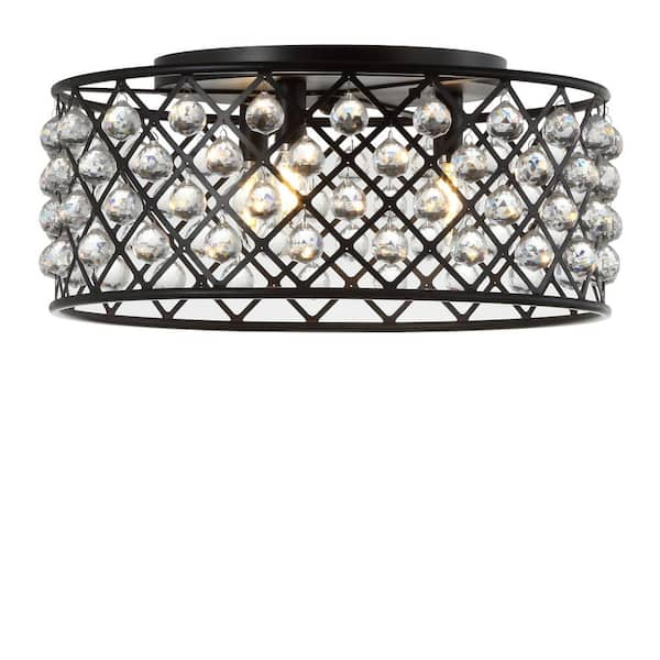 Gabrielle 19 in. Oil Rubbed Bronze/Clear Metal/Crystal LED Flush Mount Ceiling Light