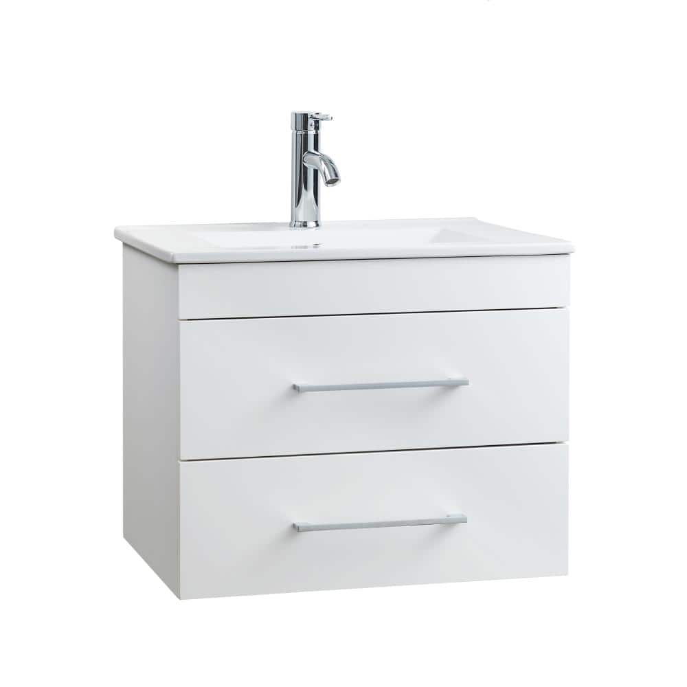 24 in. Floating Glossy White Bath Vanity with White Ceramic Top price history on PriceWatchPro