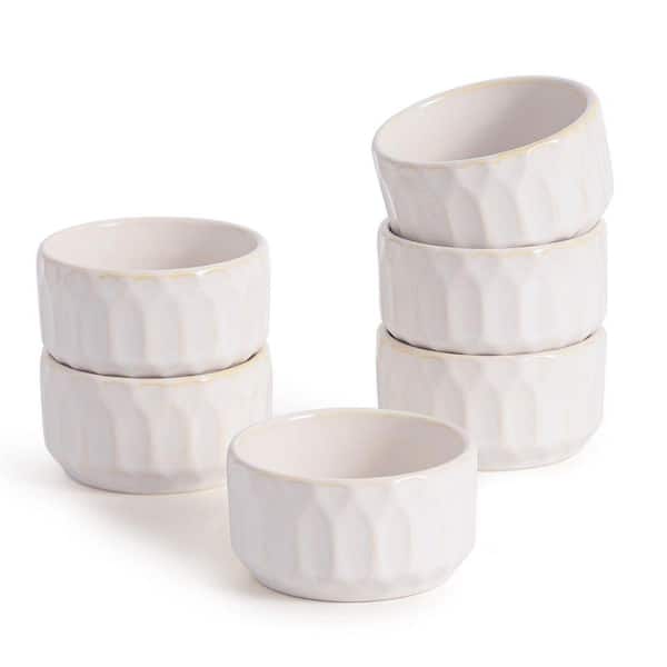 6-Piece Round Ceramic Ramekin Baking Dish Set with Oven Safe Nonstick Glaze for Creme Brulee Souffle Pudding