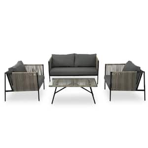 4-Piece Wicker Patio Conversation Set with Gray Cushions