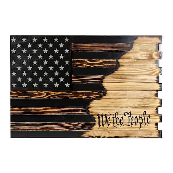 American Furniture Classics Large American Hybrid Flag Burnished with We The People Logo Wall Hanging Gun Concealment with 2 Secret Compartments
