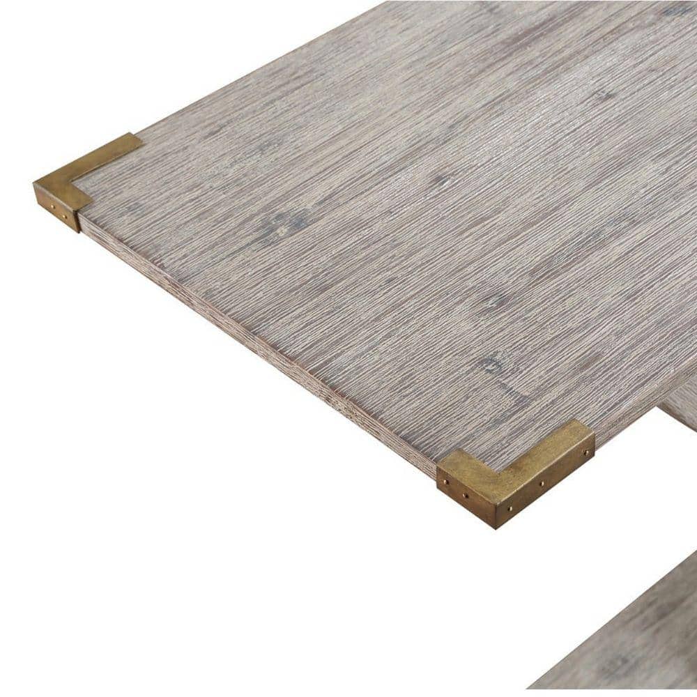 Farmhouse Acacia Wood Console Table with Cross Legs, Light Barnwood Gray