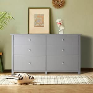 6-Drawer Gray Chest of Drawers Dressers with 2 Oversized Drawers 32.4 in. H x 56 in. W x 15.8 in. L