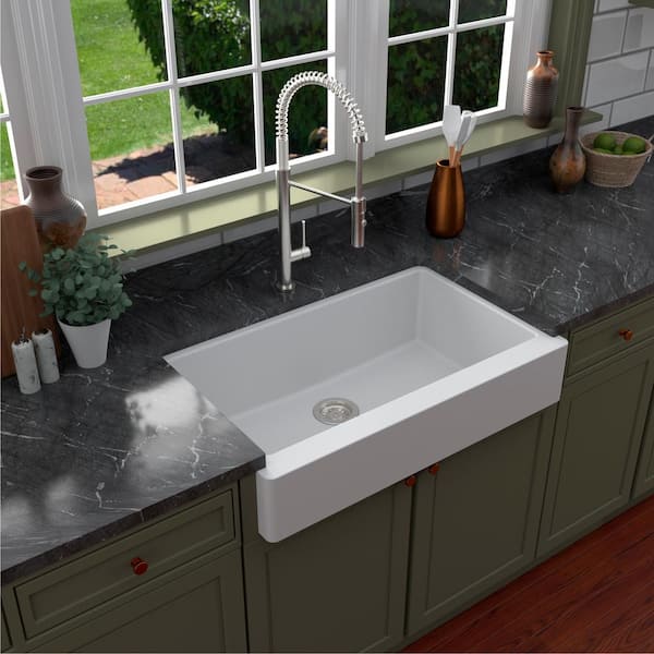 Karran Retrofit Farmhouse A Front, How To Cut Granite Countertop For Farmhouse Sink