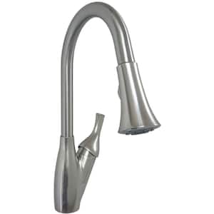 RV Kitchen Faucet with Trumpet Spout, Pull-Down Sprayer and Single Lever Handle - 8 in., Brushed Nickel