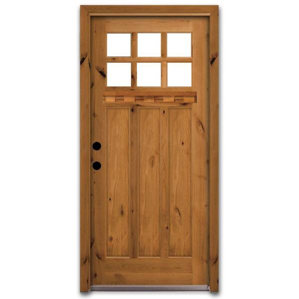 Steves & Sons Craftsman 6 Lite Stained Knotty Alder Wood Prehung Front Door with Dentil Shelf-DISCONTINUED