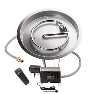 19 in. Round Remote Control Fire Pit Burner Kit, Stainless Steel, Electronic Ignition, Natural Gas