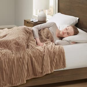 Corded Plush Brown Plush Twin Electric Blanket